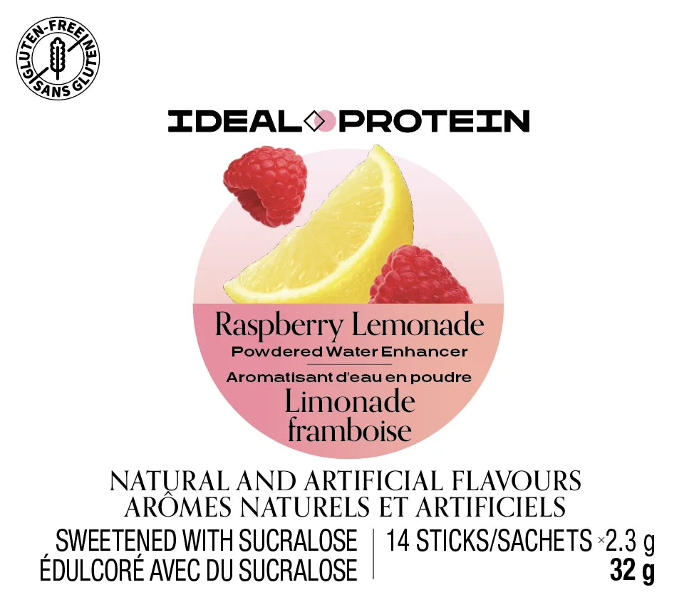 Aromatisant d’eau en poudre – Limonade framboise Ideal Protein | Boîte de 14 sachets