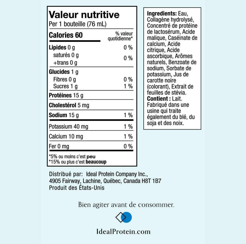 Peptide de collagène grenande - Ideal Protein - Valeurs nutritionnelles - bouteille