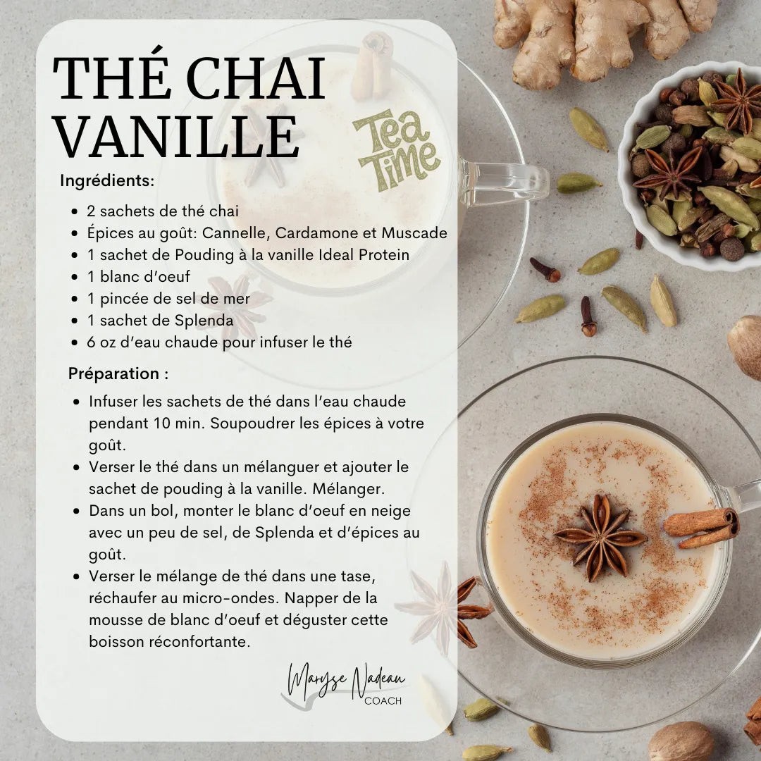 Rcette thé chai Vanille Ideal Protein
