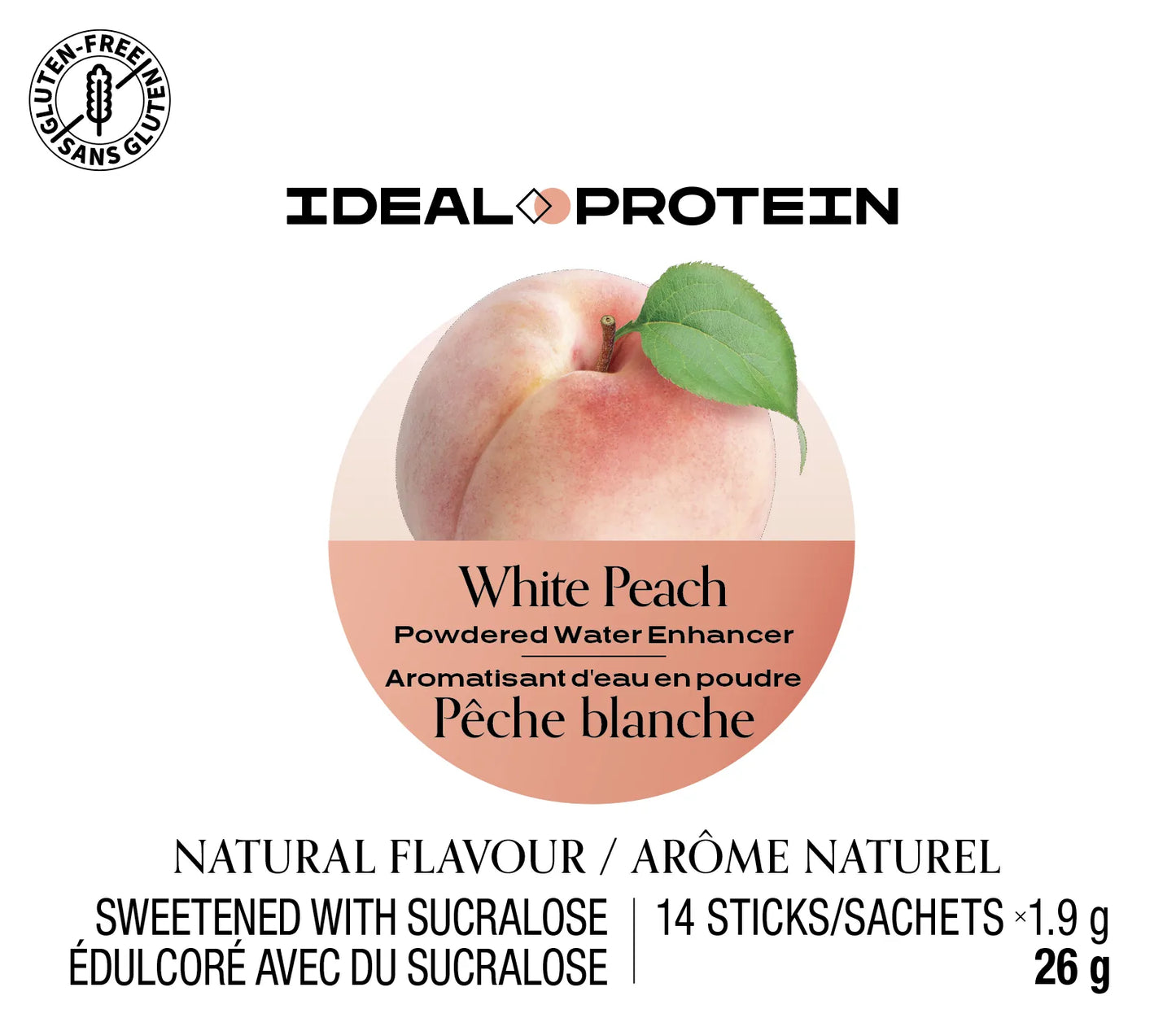 Aromatisant d'eau Pêche blanche Ideal Protein - Boîte de 14 sachets