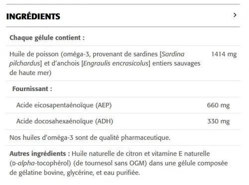 Omega 3 AEP 600mg ADH 330 mg -citron - New Roots Herbal - Fiche informative
