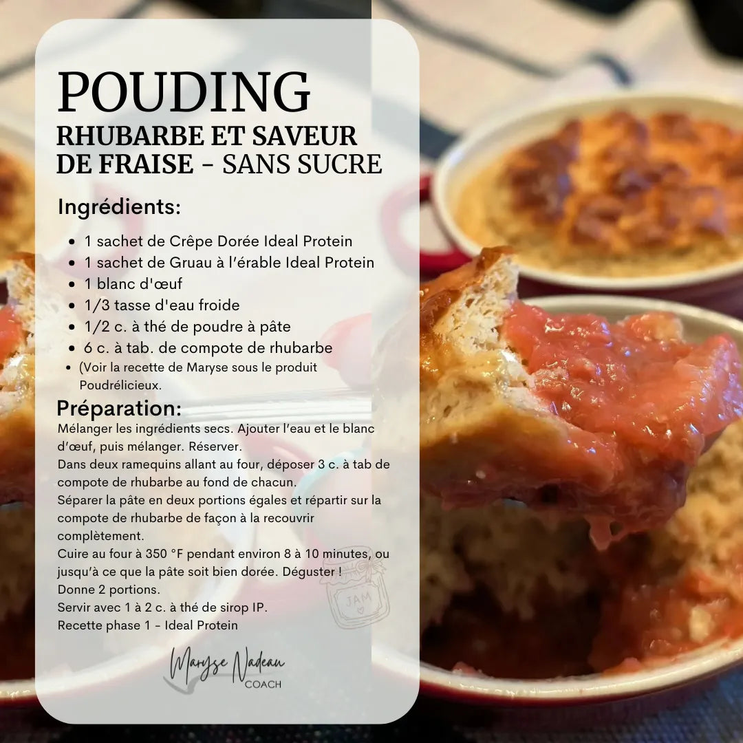 Pouding Rhubarbe et saveur de fraise -Maryse Nadeau Coach 