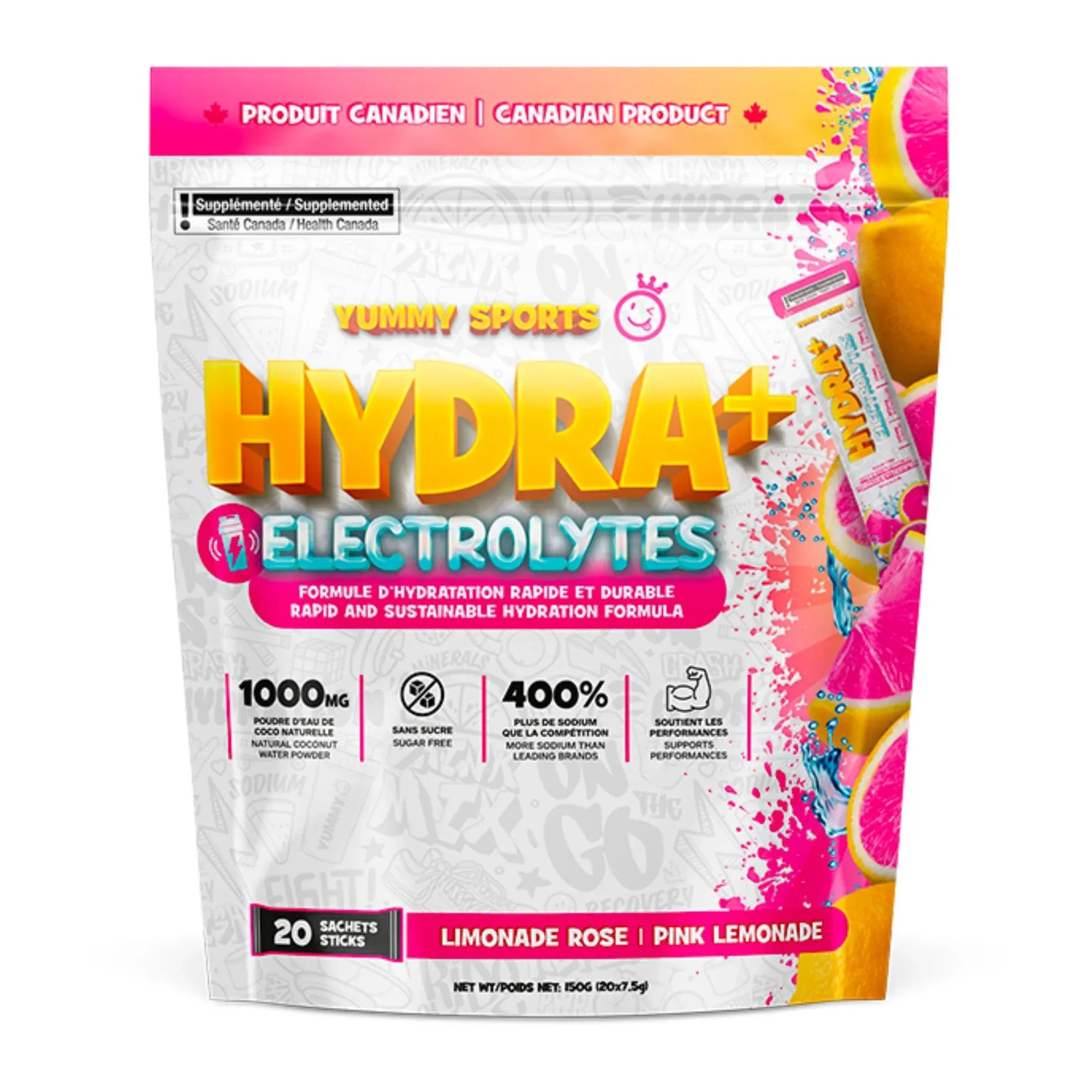 Yummy Electrolytes Hydra + Sachets Limonade rose