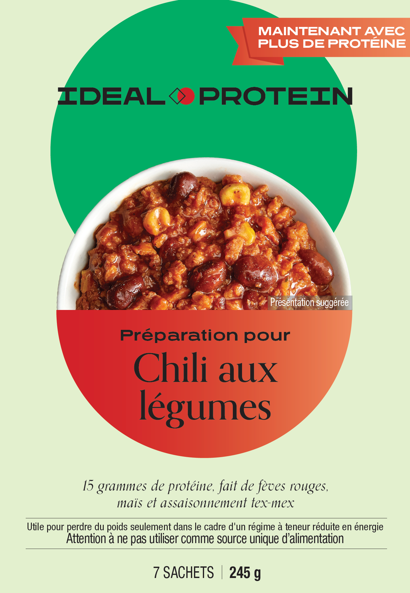 Préparation pour chili aux légumes Ideal Protein -Boite de 7