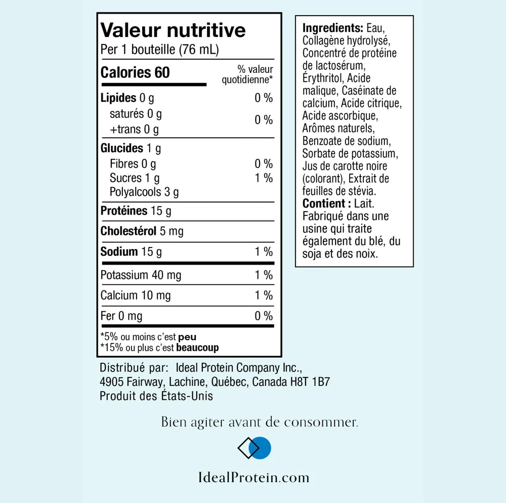 Peptide de collagène framboise Ideal Protein - Valeur nutritionnelles