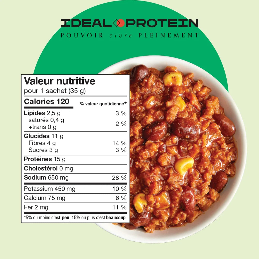 Préparation pour chili aux légumes Ideal Protein - Informations nutritionnelles