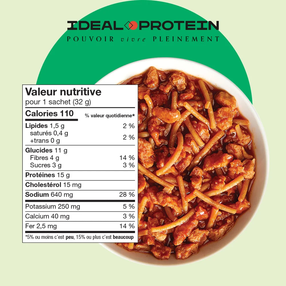 Préparation pour Spaghetti bolognaise végétarien Ideal Protein -Informations nutritionnelles