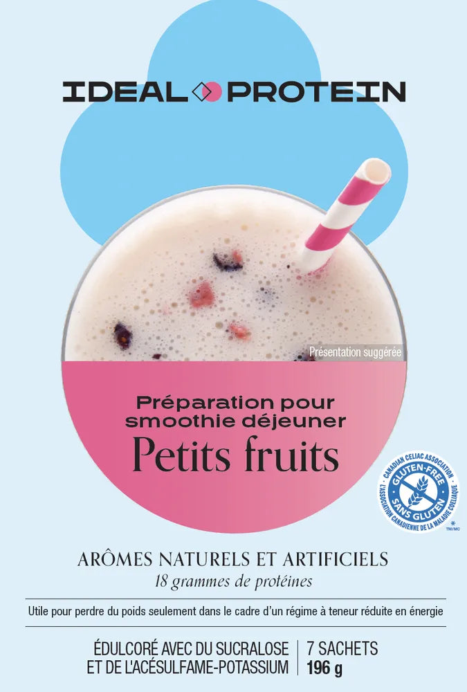 Préparation pour smoothie déjeuner aux petits fruits Ideal Protein | Boîte de 7